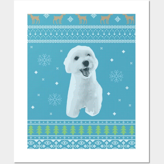 Maltipoo Ugly Christmas Sweater in Blue Wall Art by gabradoodle